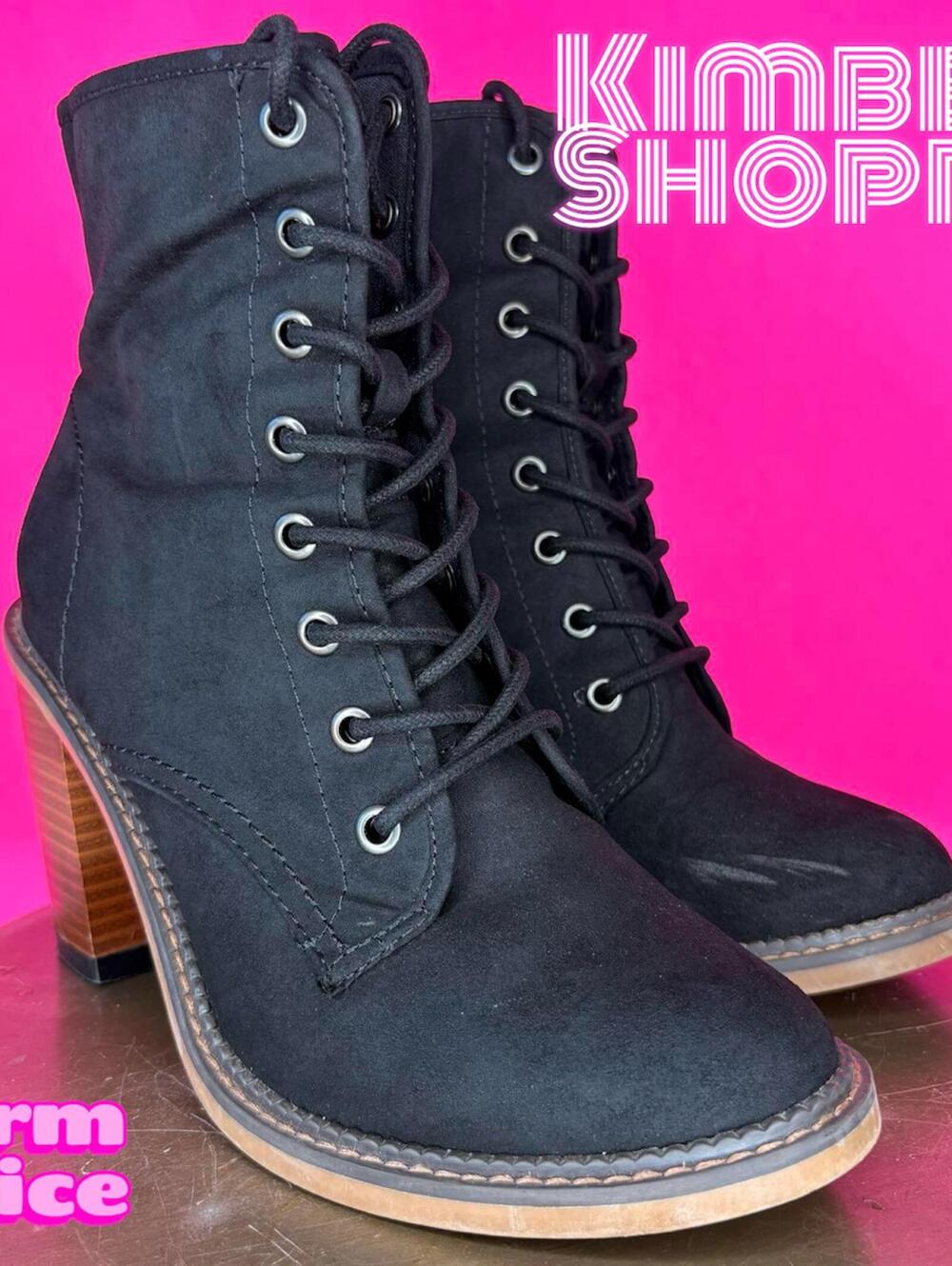 Madden Girl Jettie Black Faux Suede Lace-Up Heeled Boot US 7.5 UK 5